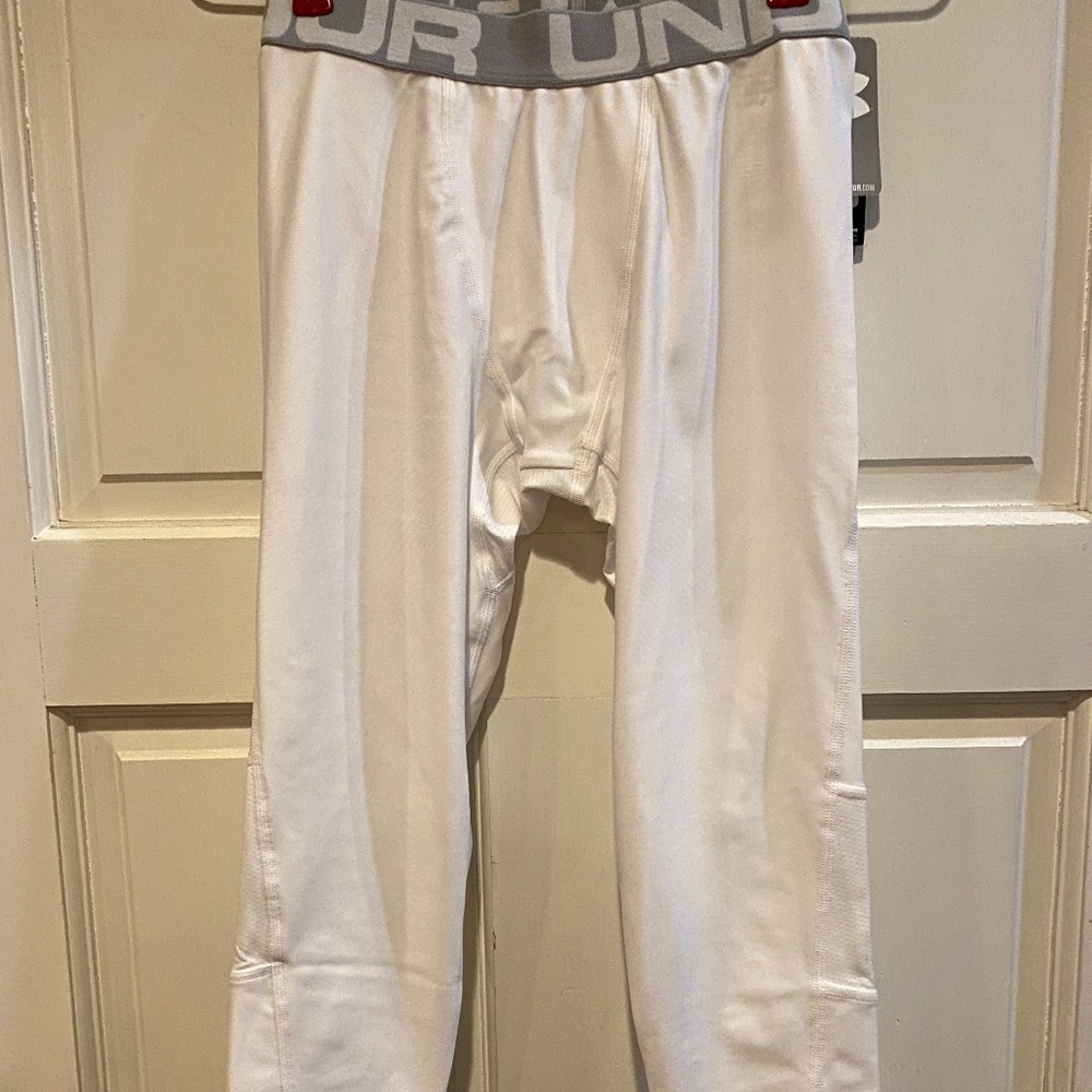 Under Armour Boys' HeatGear Armour ¾ Length Leggings Solid White Size Large New